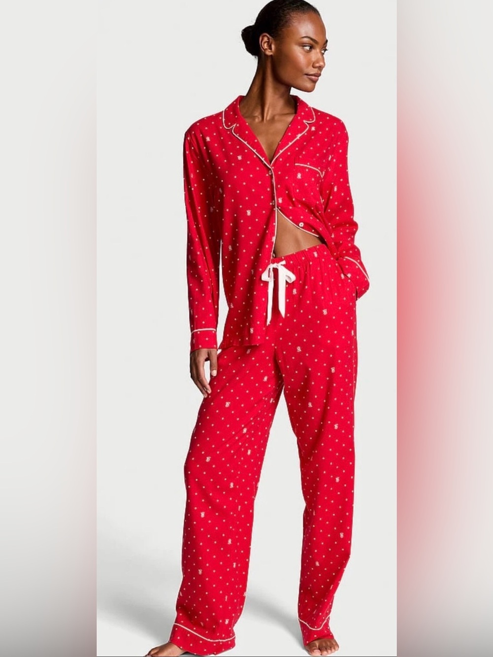 Victorias Secret Red Polka Dot Logo Print Pajama Set Sz XXL